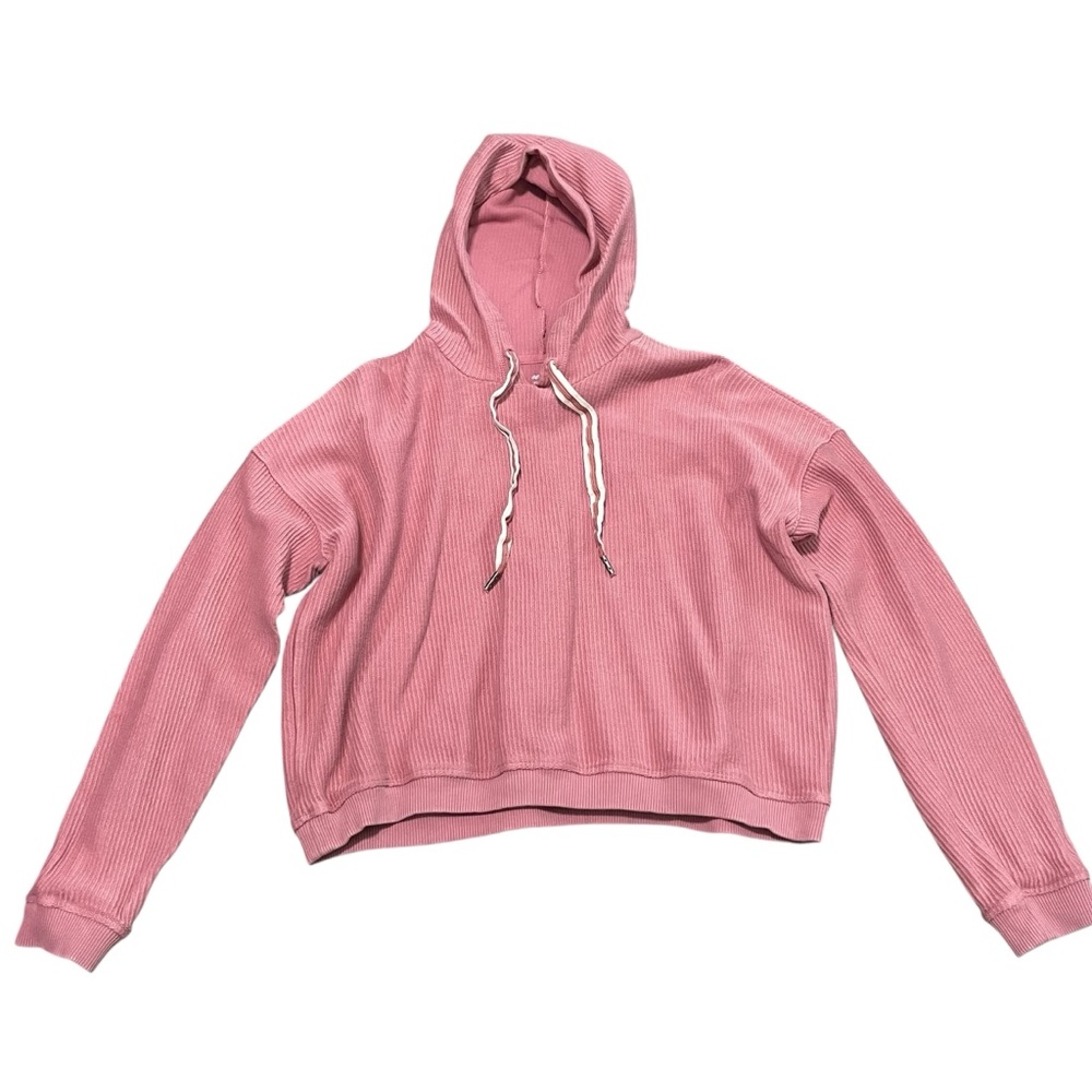 Aerie Ribbed Cropped Hoodie Sweatshirt | Pink | Size XS